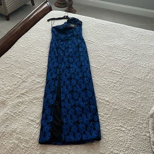 Beautiful blue and black single shoulder gown. Purchased for $910